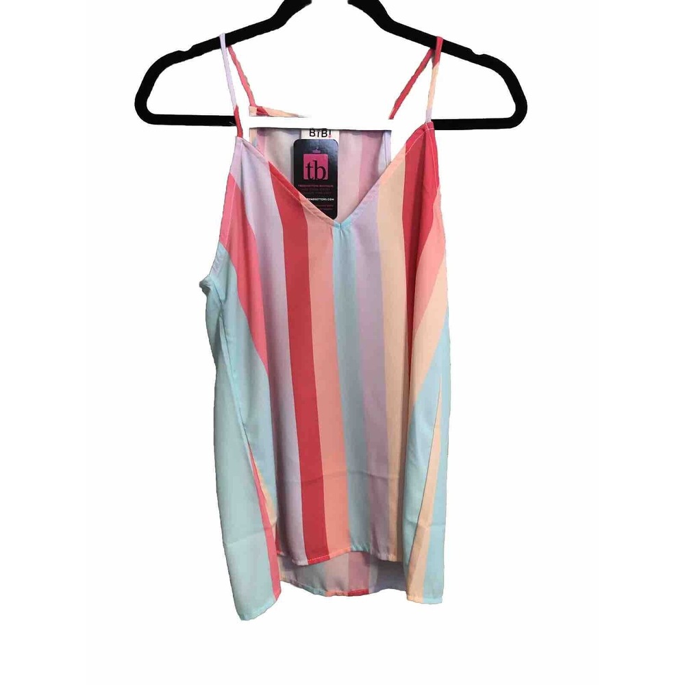 NWT Bibi Womens Medium Multi Stripe Woven Tank Top lightweight Spaghetti Strap‎